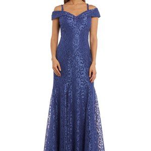 Shimmer Lace Fishtail Off-Shoulder Gown Sz 14